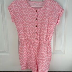 Old Navy Pink and White Wavy Romper